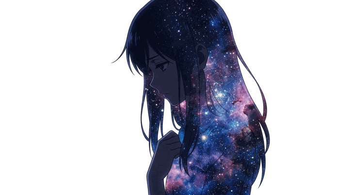 宇宙の質感をまとった人物シルエット
